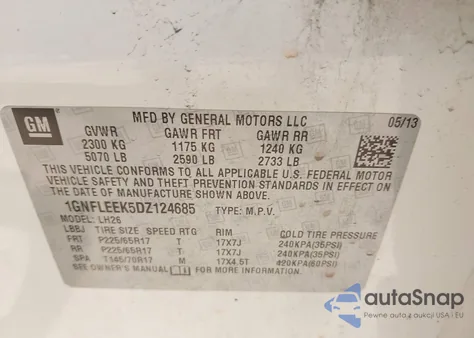 2013 Chevrolet Equinox 1Lt from USA, damaged, VIN 1GNFLEEK5DZ124685